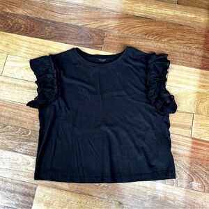 All Saints Black T-shirt with Ruffle Sleeves Medium.